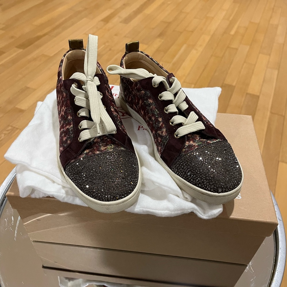 Christian Louboutin Burgundy and Gold Sneakers